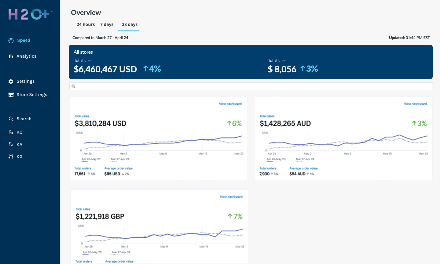 H2O+ shopify interface